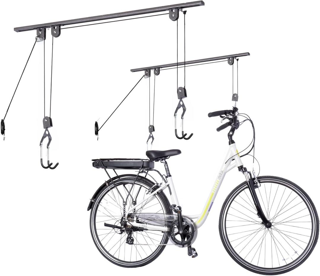 Bike Hoist- Heavy Duty for Space Saving - Road, Commuter & Mountain Bikes, Holds Kayaks & Ladders - No-Hassle Installation for Quick & Easy Access