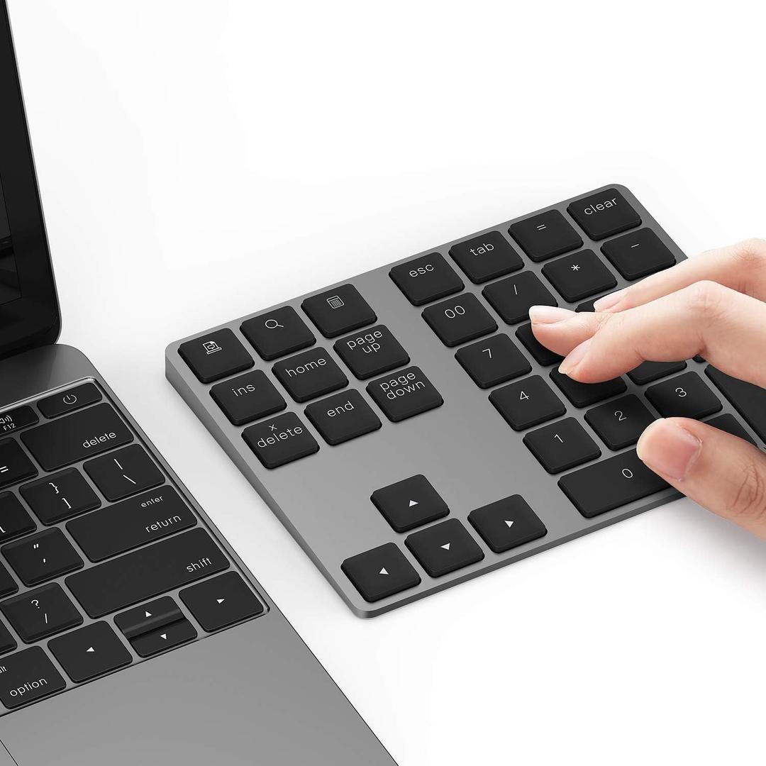 Bluetooth Number Pad, Lekvey Aluminum Rechargeable Wireless Numeric Keypad Slim 34Keys External Numpad Keyboard Data Entry Compatible for Macbook, MacBook Air/Pro, iMac Windows Laptop Surface Pro etc
