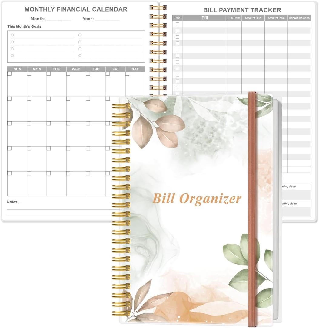 Bill Organizer - Monthly Bill Payment for Personal Budgeting Financial, Payments Checklist Organizer, 5.8" x 8.5", Rose Leaf