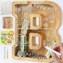 Large Letter Piggy Bank for Kids Boys Girls Wooden Personalized Piggy Banks A-Z with Target Area Clear Alphabet Banknote Coin Banks for Gift Decoration Baptism (B)