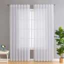 HLC.ME Lauren Semi Sheer Light Filtering Transparent Pocket Top & Back Tab Lightweight Long Window Curtains Drapery Panels Bedroom & Living Room, 2 Panels (54 x 96 Inch, White)