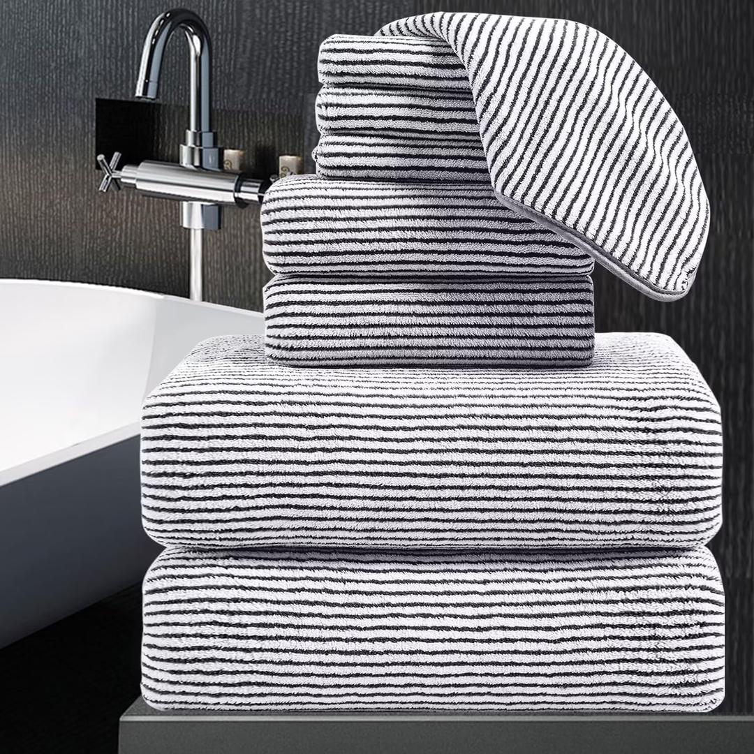 8-Piece Premium Towel Set for Bathroom|2 Oversized Large Bath Sheet,2 Hand Towels,4 Washcloths|Soft Cozy Absorbent Fast Dry Microfiber Shower Towel Set for Hotel Bathroom Essentials,Black White 8-Piece Premium Towel Set for Bathroom|2 Oversized Large Bath Sheet,2 Hand Towels,4 Washcloths|Soft Cozy Absorbent Fast Dry Microfiber Shower Towel Set for Hotel Bathroom Essentials,Black White