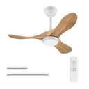 BOJUE Solid Wood Ceiling Fans with Lights, Dimmable, 36 Inch Ceiling Fan with Light and Remote Control, Reversible DC Motor, Noiseless, White Ceiling Fan for Indoor/Outdoor Patio Kids Room