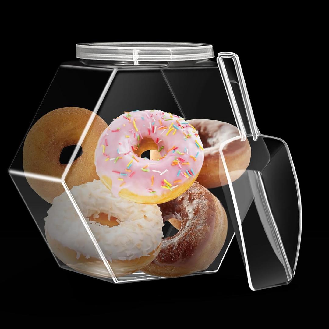 Plastic Candy Jars Cookie Jars with Lids and Mini Acrylic Plastic Kitchen Scoop,129OZ Clear Candy Jar Hexagon Jars for Candy Buffet, Kitchen & Office1-Piece Set