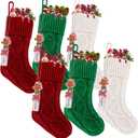 Personalized Christmas Stockings, 18" Stranded Knit Hanging Stockings, DIY Gingerbread Man Name Tag + Alphabet Stickers, Family Holiday Parties, Mantel Decorations (6 Pack, Burgundy, Green, Cream)