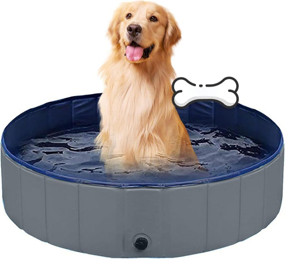 Dog Pool Foldable pet Pool Dog Swimming Pool pet Swimming Pool PVC Non-Slip for All Kinds of Pets (Grey, 32x8in) (Gray)