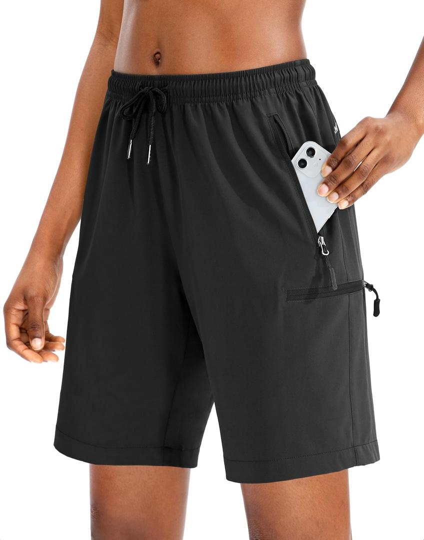 SANTINY Women's 5''/ 7''/9'' Hiking Cargo Shorts Quick Dry Lightweight Summer Shorts for Women Athletic Golf Zipper Pockets (Large, Black)