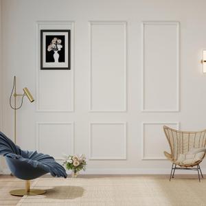 JBER Peel and Stick Wall Molding Kit, 6 Pre-Cut Wainscoting Panels | Ready-to-assemble pre-cut molding, 3D trim panels for interior wall décor, living room & bedroom, 3 top 3 bottom