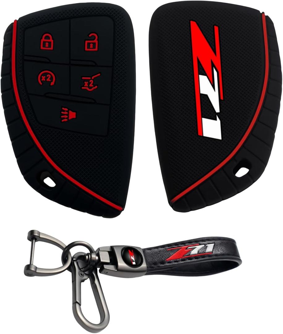 for z71 Silicone Rubber Smart Key Protector with Key Chain 5 Buttons for 2017-2024 GMC Acadia Terrain Denali Sierra Chevrolet Silverado Key Fob Holder Accessories