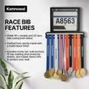 Race Medal and Bib Display Wall Mounted Rack, Heavy Duty Metal Hanger with 10 Clear Bib Holders, Holds 20 Bibs & 40 Medals, Gift for Runners Marathon Athletes