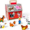 Melissa & Doug Take-Along Wooden Toy Barn, 11-Pc Portable Toddler Playset with Farm Animals & Pop-Up Roof, Preschool Learning Toys for Girls & Boys 2+