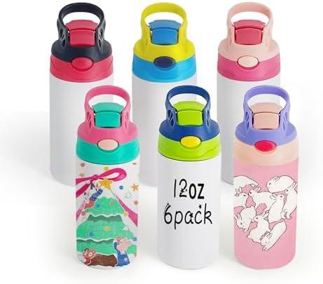 4 Pack 12 OZ Sublimation Straw Sippy Cup Blank Tumblers Double Wall Vacuum Insulated Mixed Color Thermoses Stainless Steel Water Bottles for School Different Patterns