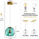 Teal Glass Pendant Light Kitchen Island, 7.87", 1 Pack