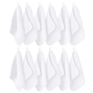 Ease Cubs 12 Pack Muslin Washcloths for Baby - 100% Cotton Baby Wash Cloths for or Baby Face Body Comfy and Soft for Newborn Infants Kids Girls and Boys - 12"x12" - White