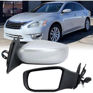 Left Driver Silver Side Mirror Compatible with Nissan Altima 2013-2018 Sedan Power Glass/Non-Folding/Non-Heated Door Mirrors Outside Rear View Mirror Replace # 963023TH0A