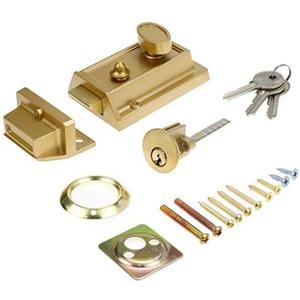 Bitray Night Latch Deadbolt Rim Lock, Anti-Theft Door Lock with Keys, Heavy Guard Security Key, Traditional Nightlatch in Gold