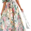 Sissyaki Women's Boho Floral Maxi Dress Summer Fall Wedding Guest Dress Multi Green-Print, XL
