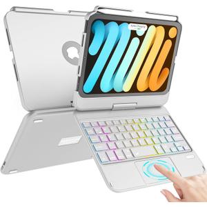 TaIYanG Keyboard Case for iPad mini 7 A17 Pro 2024 & Mini 6, 7 Color Backlit Trackpad Keyboard Case for iPad mini 7th 6th Generation 2021 8.3-inch, 360 Rotatable Slim Cover for iPad, Grey