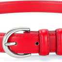 SANSTHS Women Leather Belt for Jeans Pants Fashion Ladies Skinny Belt for Dresses Thin Belt with Single Prong Buckle (Red)