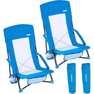 SUNNYFEEL Folding Beach Chair, High Back Beach Chairs for Adults, Lightweight Portable Camp Chair 300lbs Heavy Duty with Carry Bag, Cup Holder for Outdoor Travel Picnic Concert, 2 Pack, Blue, 1' 9.65" x 2' 2.38" x 2' 9.89"