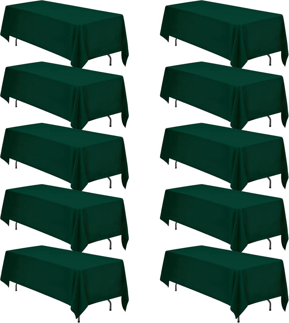BRILLMAX 10 Pack Hunter Green Tablecloths 70 x 120 Inch for 6ft & 8ft Rectangle Tables - 150 GSM Polyester Fabric, Universal Fit, Water, Stain & Wrinkle Resistant Cloth Cover for Wedding Banquet