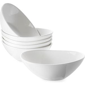 DOWAN White Cereal bowls, 16 Ounces Ceramic Dessert Bowls Set of 6, Oval Ice Cream Bowls for Cereal Snack Dessert Pasta and Side Dish, Microwave & Dishwasher Safe, Good Size for Garden Tea Parties (7 inches)