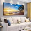 Beach Wall Art Sunset Pictures Ocean Seascape Theme Art Wall Pictures Coastal Landscape Paintings Modern Cloud Canvas Artwork for Bedroom Living Room Bathroom Home Office Decorations 24x48 Inches