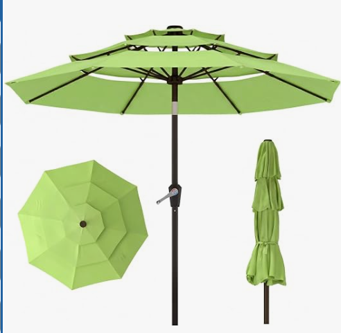 10ft 3 Tier Patio Umbrella, Outdoor Market Table Umbrella with UPF 50+ Vented Canopy, 8 Sturdy Ribs, Easy Push Button Tilt and Crank, Windproof for Deck, Pool, Backyard and Garden