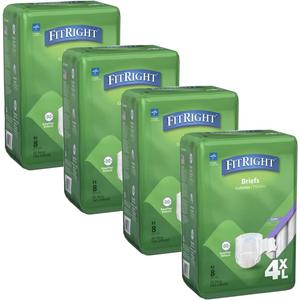 Medline FitRight Incontinence Diapers, Specialty Size Adult Diapers, For Men And Women, Maximum Protection, Waist Size 65"94", 4XL, 8 briefs per bag, 32 briefs per case