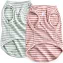Keyeese Dog Shirt Vest Lightweight Stretchy Dog T-Shirts Soft Cool Sleeveless Stripe Vests Breathable Clothes for Puppy Kitty Cats Small Medium Large Dogs 2 Pack Pink + Blue XXL