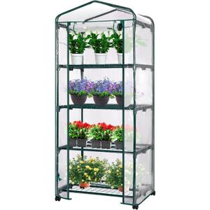 VIVOSUN Mini 4-Tier Greenhouse with Wheels, 27 x 19 x 63-Inch Reusable Portable Warm House with Clear PVC Cover and Shelf for Compact Garden and Small Backyards, with Wheels