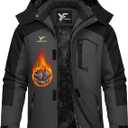 Men Winter Jacket Work Coat Waterproof Windbreaker Heavy Softshell Heat Warm Thermal Insulated Ski Snow Snowboard (Large, Black Dark Grey)