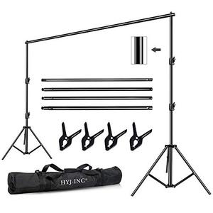 HYJ-INC 12ft x 10ft Photo Video Studio Heavy Duty Adjustable Photography Muslin Backdrop Stand Background Support System Kit with Carry Bag 4 Spring Clamps