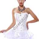 HNGHOU Women's Plus Size Corset Bustier Lace Up Overbust Bustier Lingerie Bodyshaper Tops (White, S)
