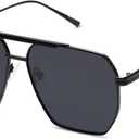 SOJOS Retro Oversized Square Polarized Sunglasses for Women Men Vintage Shades Classic Large Metal Sun Glasses (Shiny Black)