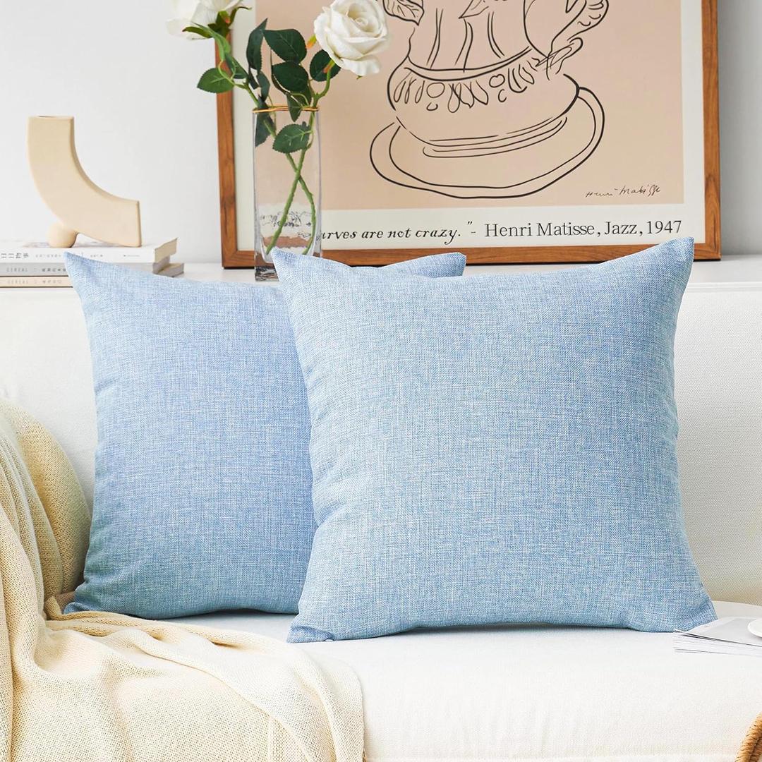 65x65 Cushion Cover Set of 2 Linen Large Blue Cushion Cover for Patio Sofa Bed Handmade Throw Pillows, 65x65 cm, 26 inches, Light Blue  65x65 Cushion Cover Set of 2 Linen Large Blue Cushion Cover for Patio Sofa Bed Handmade Throw Pillows, 65x65 cm, 26 inches, Light Blue