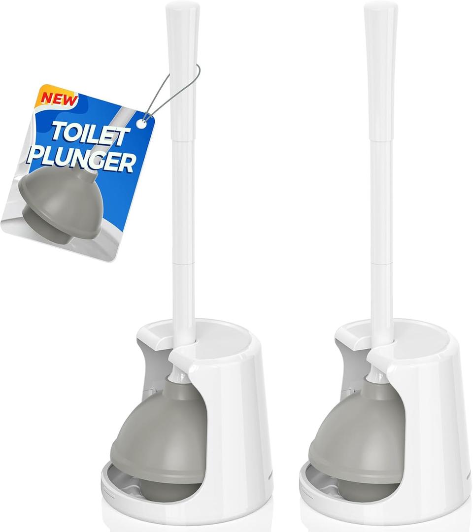 Toilet Plunger with Holder, 2 Pack Plungers for Bathroom Heavy Duty for 5.7-inch Toilet Drain, Toilet Plunger and Holder Combo for Bathroom Cleaning(White)
