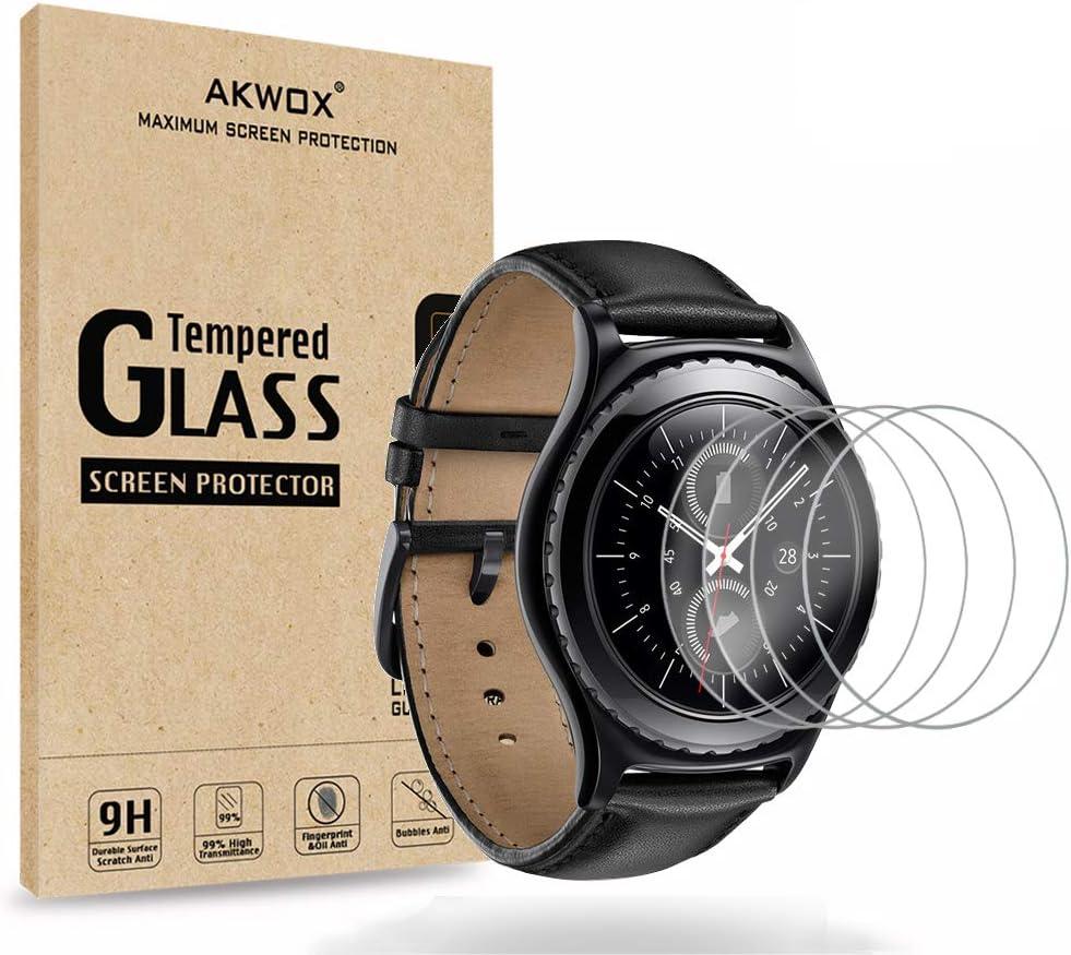 AKWOX (4-Pack) Tempered Glass Screen Protector for Gear S2 / Samsung Galaxy Watch (42 mm), [0.3mm 2.5D High Definition 9H] Clear Screen Protector for Samsung Gear S2 Frontier/Classic/Gear Sport