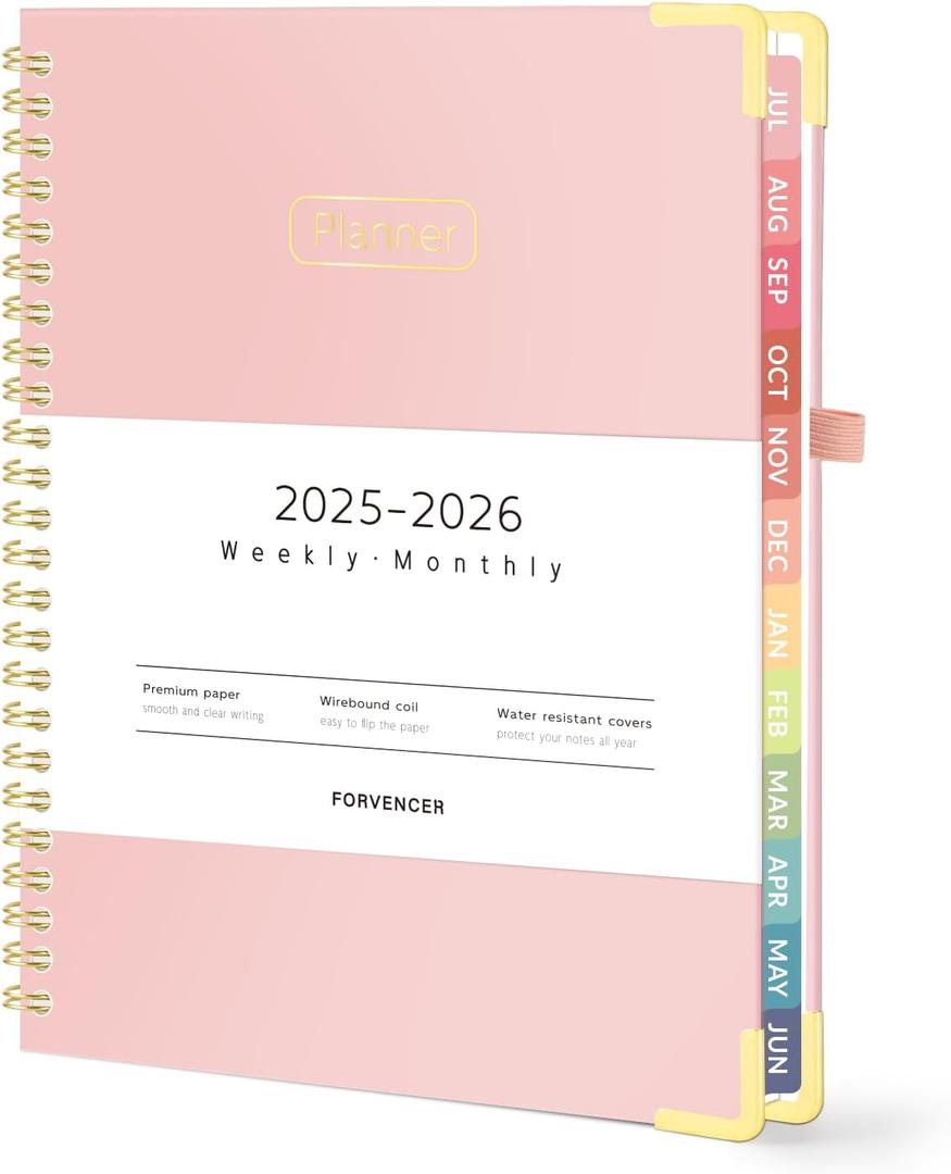 Forvencer Academic Planner 2025-2026, Hardcover Weekly & Monthly Calendar Planner, July 2025 - June 2026, 6" x 8", Daily Agenda Book with Tabs, College Organizer Notebook, School Supplies for Student Teacher Classroom, Pink