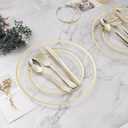 BESTVIP 50PCS Clear Gold Plastic Plates, 10.25 Inch Disposable Dinner Plate Party with Gold Rim, Heavy Duty Disposable Plastic Plates for Christmas, Thanksgiving, Party, Wedding and Birthday