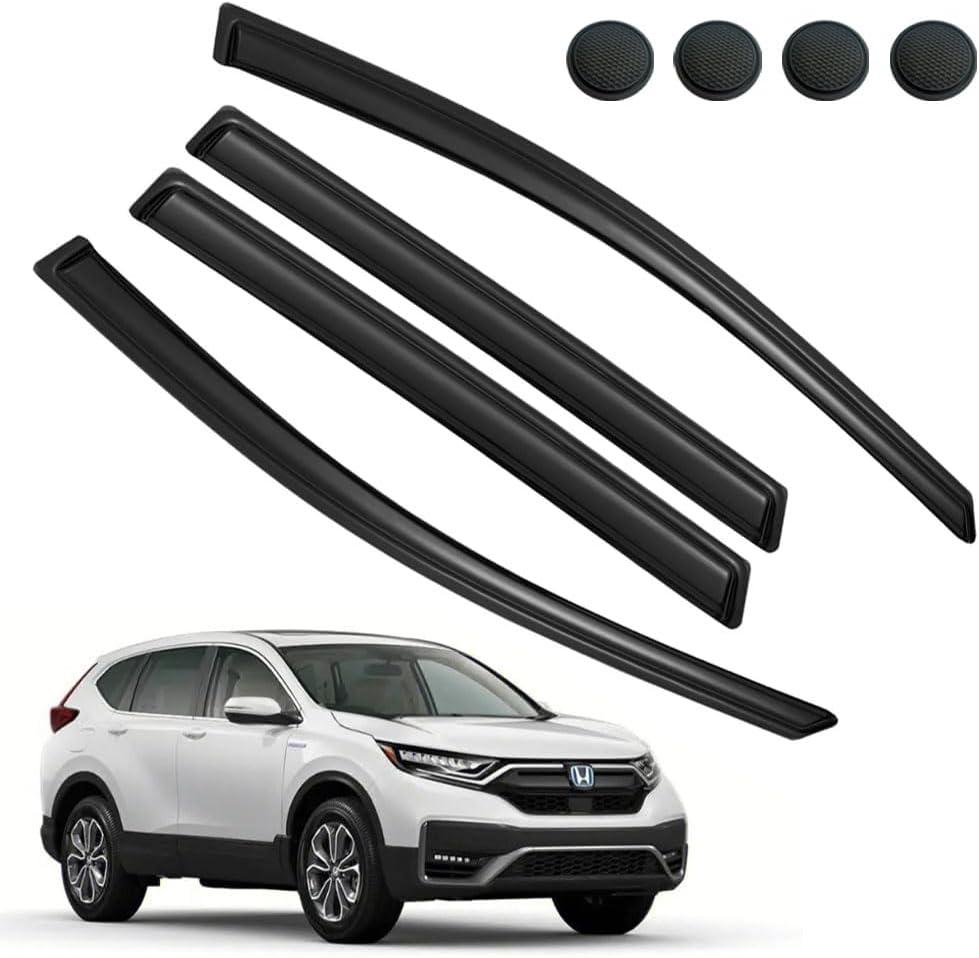 Rain Guards for CR-V 2017-2022, Tape-on Side Window Deflectors, Window Visors for Honda Cars - 4 Rain Guards & 4 Car Coasters