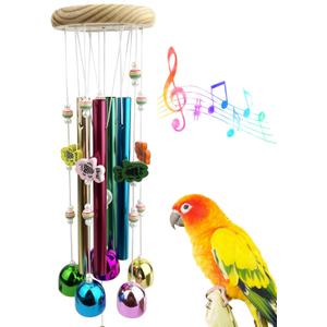 FlidRunest Bird Chewing Toys with Colorful Bells, Conure Wind Chimes Chew Toy with Colorful Stick, Bird Parrot Cage Hanging Bells Toys for Conure, Budgie, Parakeet, Cockatiel, Lovebird