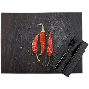 Pack of 2 Restaurantware-15.7 Inch x 11 Inch Paper Placemats, 12 Semi Disposable Printed Table Mats - Rectangular, Stain Resistant, Hot Chilly Print Paper Placemats, Acrylic Vinyl Coating, Ample Space