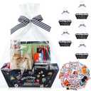 RattanView 6 Pcs Welcome Back to School Gift Baskets Empty Teacher Appreciation Gift Baskets with Handle Transparent Bags Cute School Stickers and Bows Ribbon for Kids Classroom Party Favor