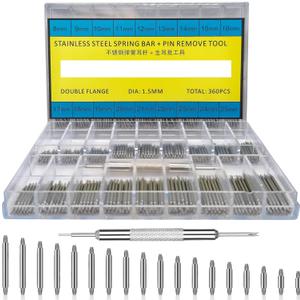 360Pcs (8-25mm) Watch Band Pins, Professional Watch Spring Bar + Bands Strap Link Pin Remover Tool, Stainless Steel Watch Pins Suitable for Watchmaker
