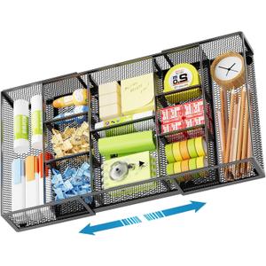 Marbrasse Expandable Desk Drawer Organizer, Mesh Drawer Organizer Tray with 10 Adjustable Compartments, Desk Organizers and Accessories for Office Supplies (Longer Expandable Drawer Organizer-B)