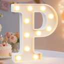 Pooqla LED Marquee Letter Lights Sign, Light Up Alphabet Letter for Home Party Wedding Decoration P (Warm White)