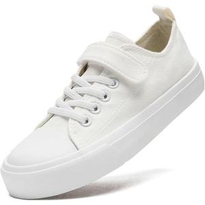 xinlanlin Toddler Shoes for Boys Girls, Low Top Kids Canvas Sneakers Classic Adjustable Strap Lace Up Comfortable Lightweight Running Walking Casual Shoes, 40, White Low Top