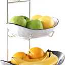 Fruit Bowl, 3 Tier Ceramic Fruit Basket, Serving Stand Serving Bowl with Metal Rack, Porcelain Kitchen Bowls for Fruit and Vegetable Storage Snack Nuts Dessert Cake Tray for Party Wedding (Silver)