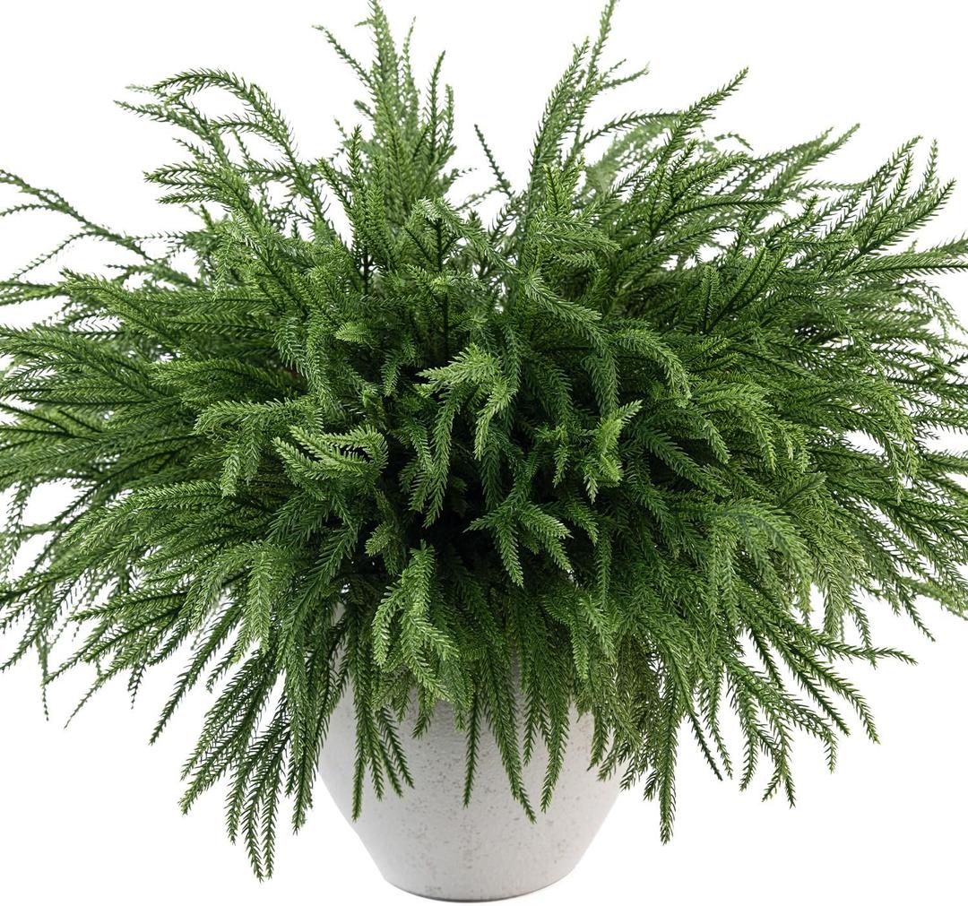 MISSPIN 12 Pcs 21.5 Inches Christmas Norfolk Pine Branches, Norfolk Pine Artificial Christmas Branches DIY Crafts Faux Pine Branches for Xmas Indoor Outdoor Home Decor